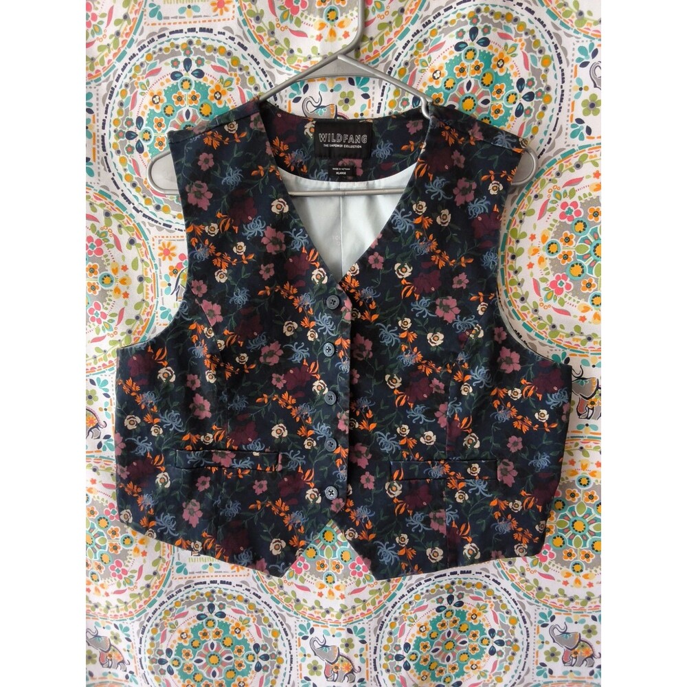 WILDFANG Empower Collection Vest Women's Size XL Navy Blue Floral Pattern